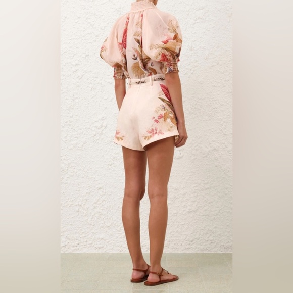 Zimmermann High Waist Floral Shorts in Cream and Pink - Picture 2 of 12